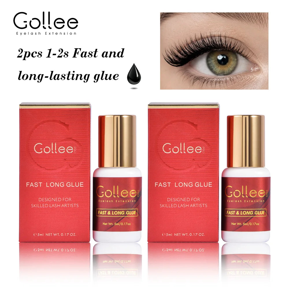 Gollee Lash Extension Glue 1s Fast Dry Long Lasting 6-7 Weeks Strong Eyelash Extension Glue Booster Accelerator Tools Waterproof