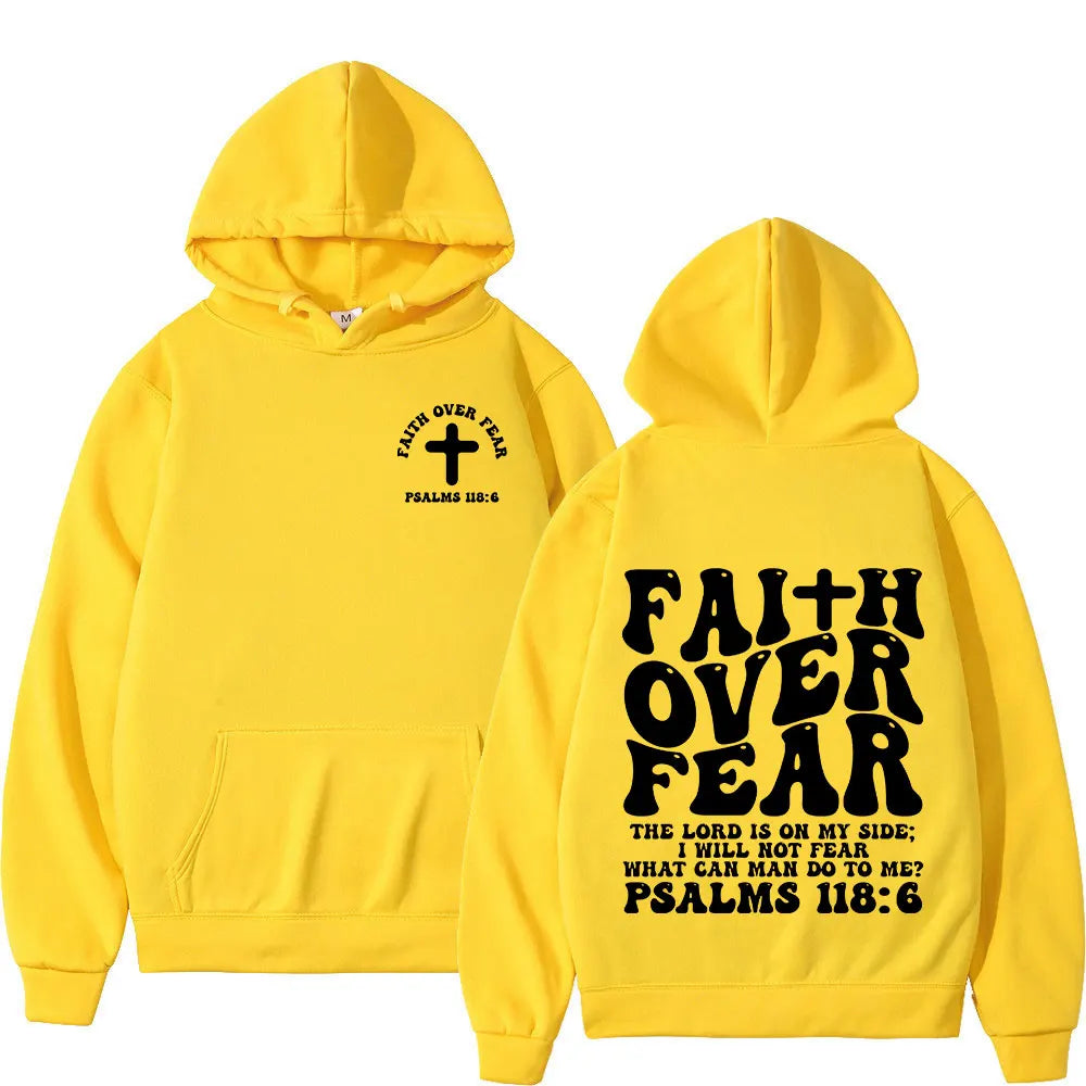 Aesthetic Christian Jesus Faith Over Fear Bible Verse Hoodies Men Women Fashion Harajuku Oversized Sweatshirts Fleece Pullovers