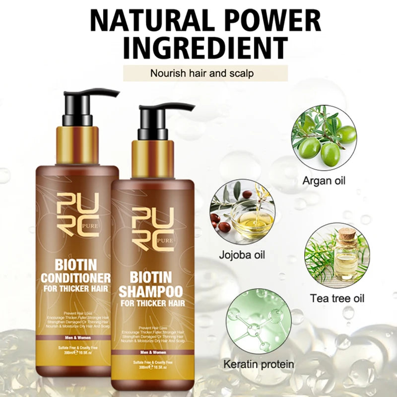 PURC Smoothing Hair Scalp Treatment Hair Shampoo Biotin Hair Oil and Conditioner Set for Men Women Hair Care Halalzen