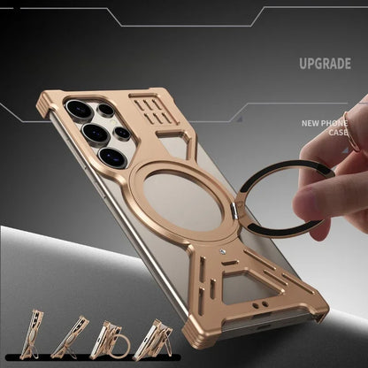 for Samsung Galaxy S25 S22 S23 S24 Ultra Aluminum Alloy Magnetic Anti-Fall Phone Case Metal Heat Dissipation Cover with Stand