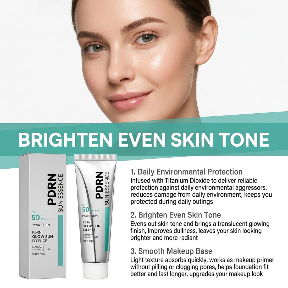 SPF 50 PDRN Facial Sunscreen Essence Broad Spectrum UV Defense Waterproof Moisturizing Refreshing Non Sticky Daily Face Sun Care
