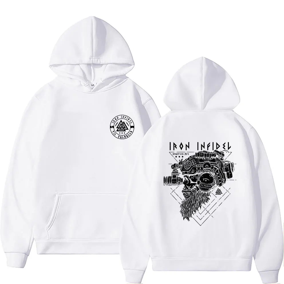 Til Valhalla American Beard Warrior Tactical Skeleton Graphic Hoodie Men Women Fashion Oversized Sweatshirt Male Casual Hoodies