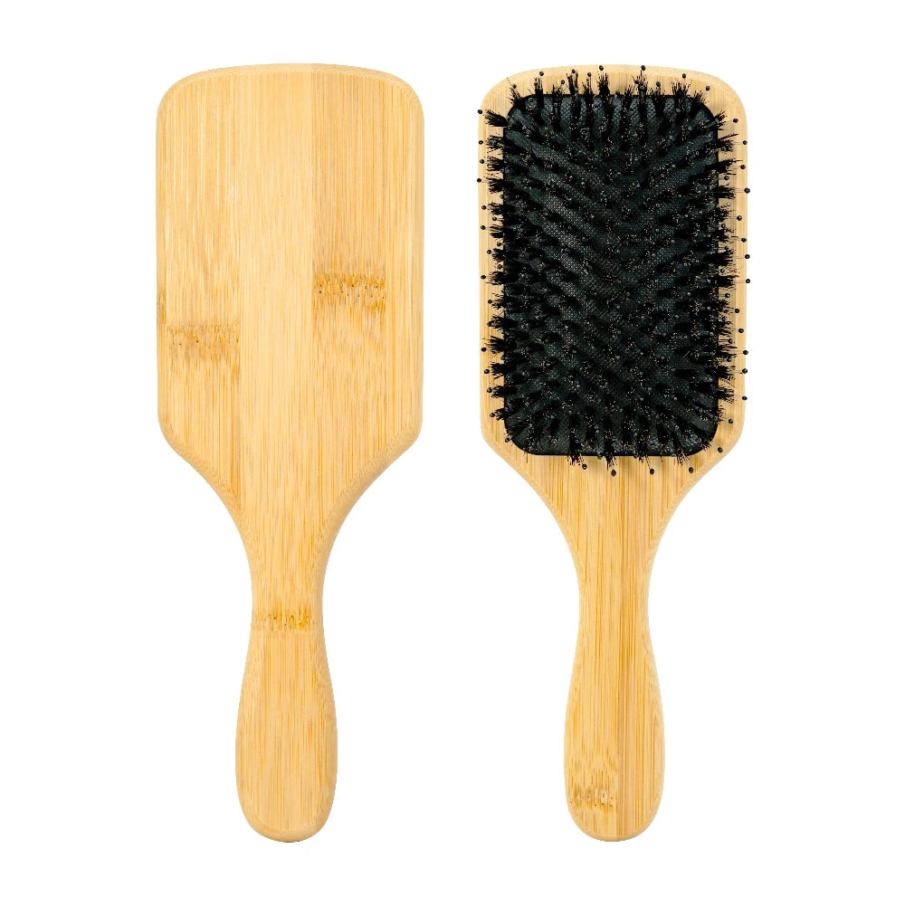 Custom Boar Bristle Natural Bamboo Hair Brush Air Cushion Hairbrush Detangling Scalp Massage Comb Salon Barber Styling Tools