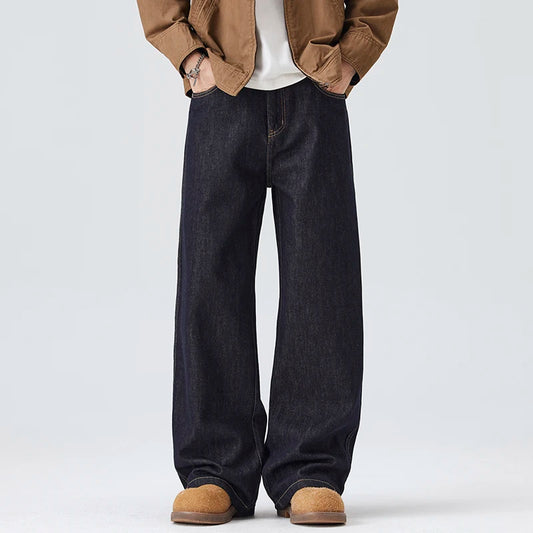 High-end Quality Primary Color Jeans Man Autumn and Winter N Street Craze Brand Handsome Wide Leg Straight Tube Pants