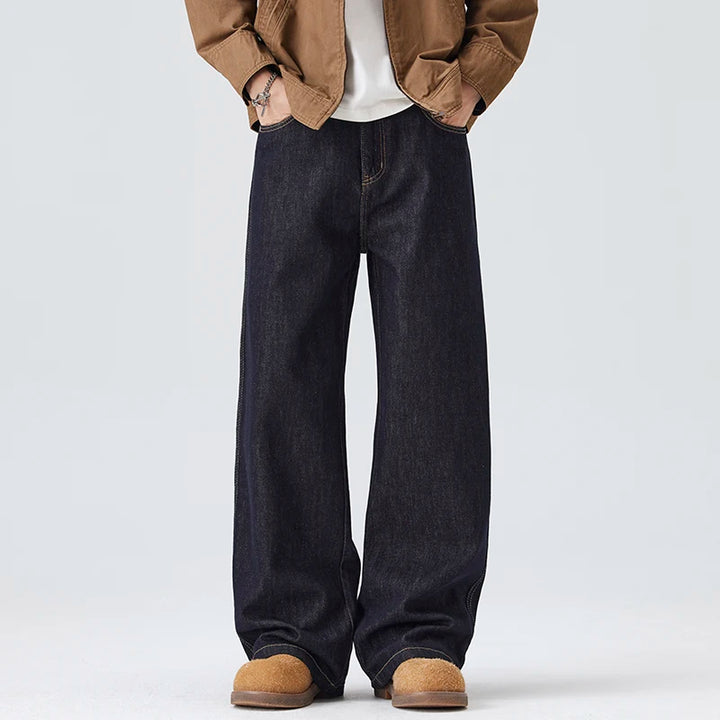 High-end Quality Primary Color Jeans Man Autumn and Winter N Street Craze Brand Handsome Wide Leg Straight Tube Pants