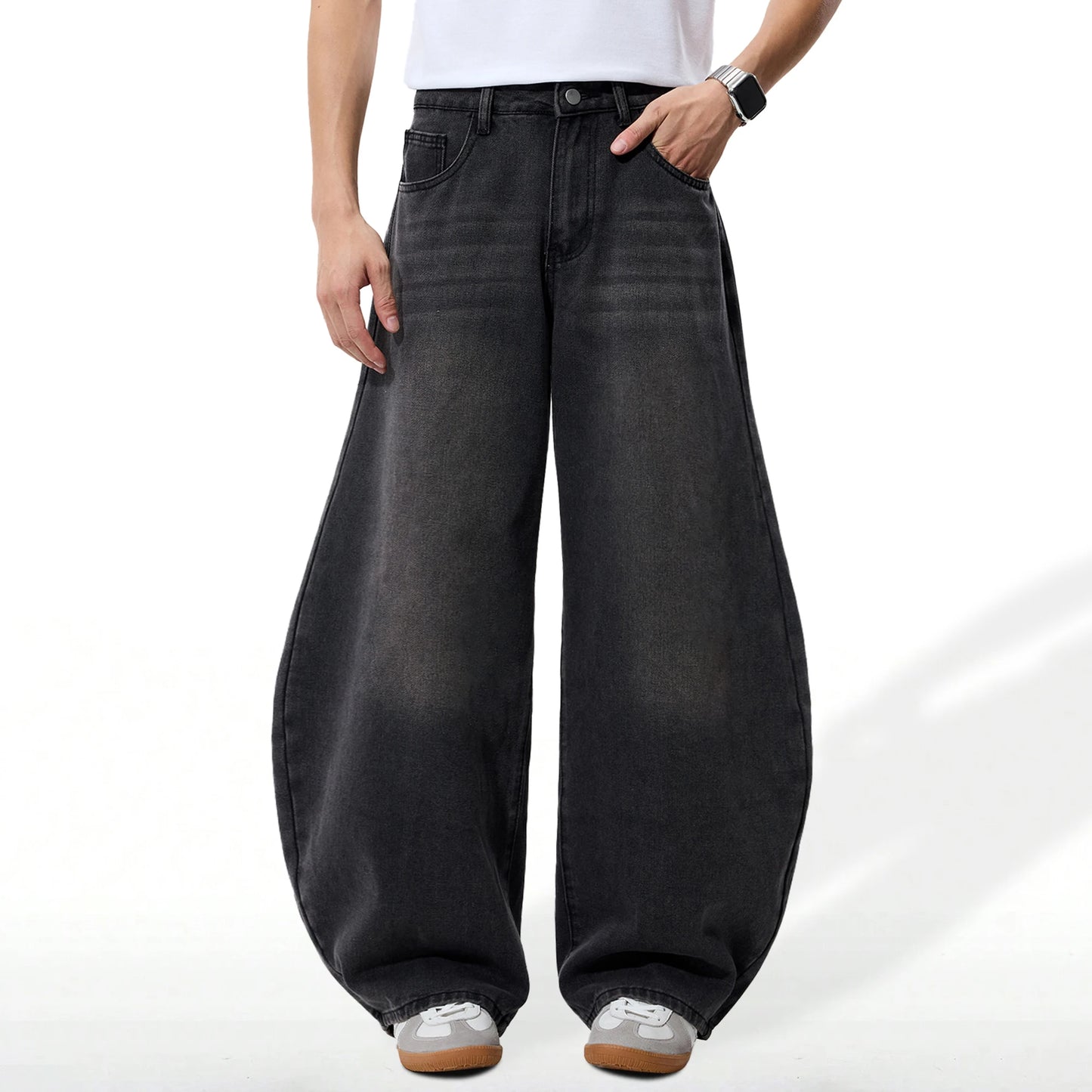 2025 Autumn Men's Retro Grey Black Loose Wide Leg Jeans American Street Baggy Goth Pants Man Designer Jeans Y2K Denim Pants