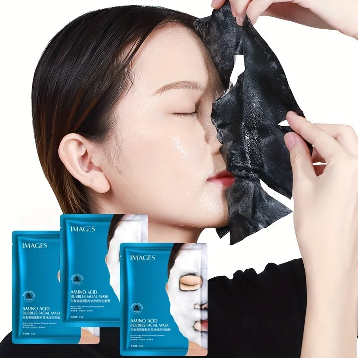 1 Box Contains 4 Pieces, Bamboo Charcoal Bubble Cleansing Mask - Hypoallergenic, Plant-Based Fiber, Deep Moisturizing and Purifying Mask, Suitable for All Light Beige Skin Types, Unisex, Multifunctional Skincare Product