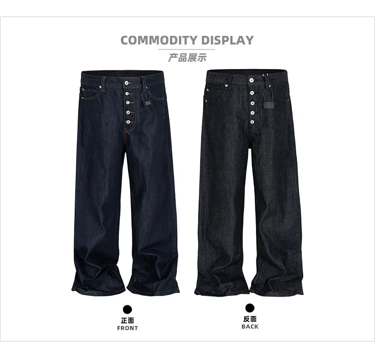 MIJKO High Street Cleanfit Drak Blue Jeans for Men and Women Straight Vintage Casual Denim Trousers ZJ089
