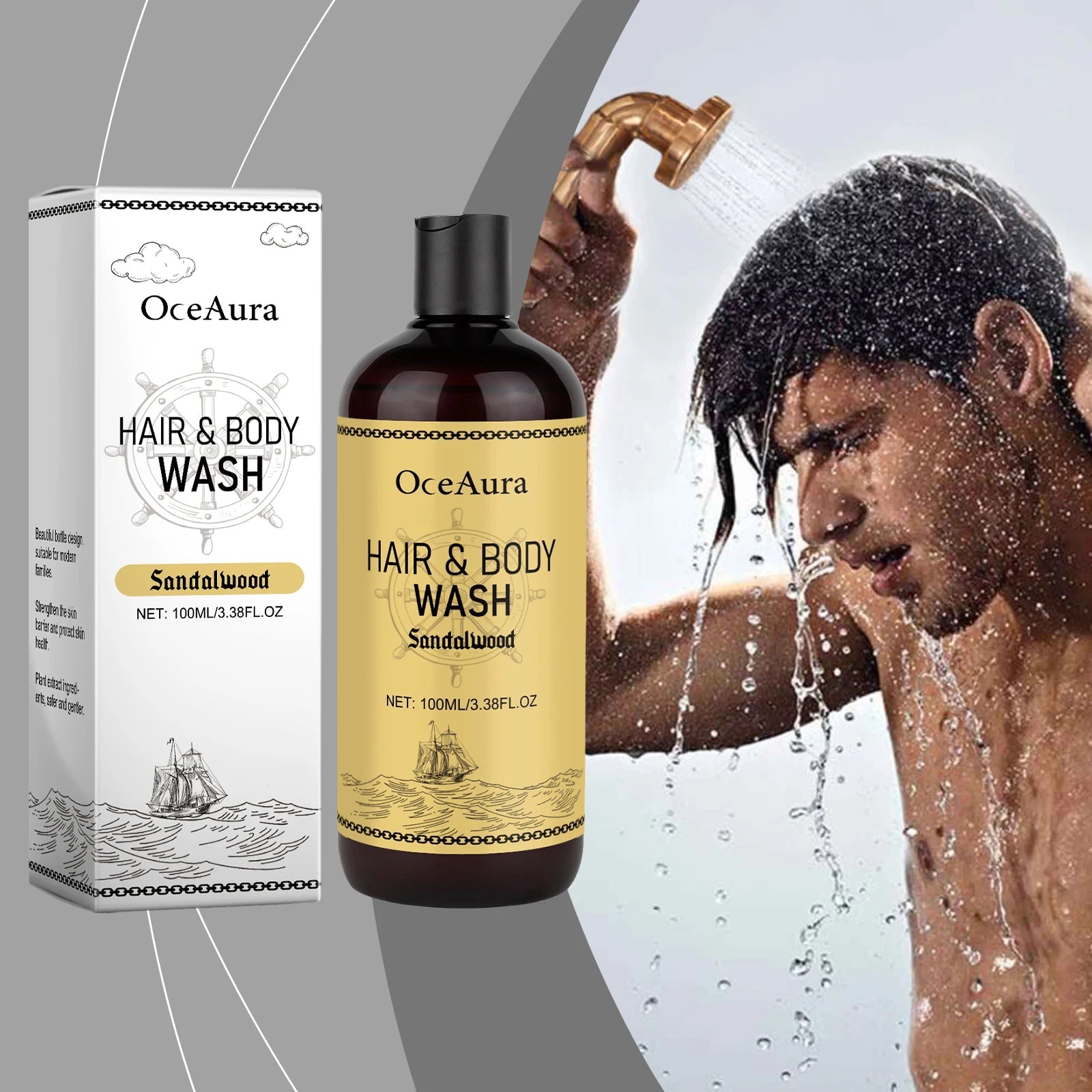 OceAura 2-in-1 Shampoo & Body Wash for Men - Moisturizing Body Wash, Skin & Scalp Cleanser, Hair Shampoo Halalzen