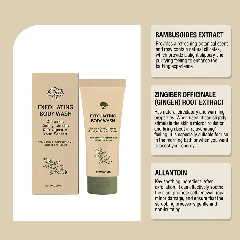 100g Exfoliating Body Wash,Natural Bamboo-Ginger Exfoliating Body Wash Deep Cleansing Odor Control Body Wash For Body Care