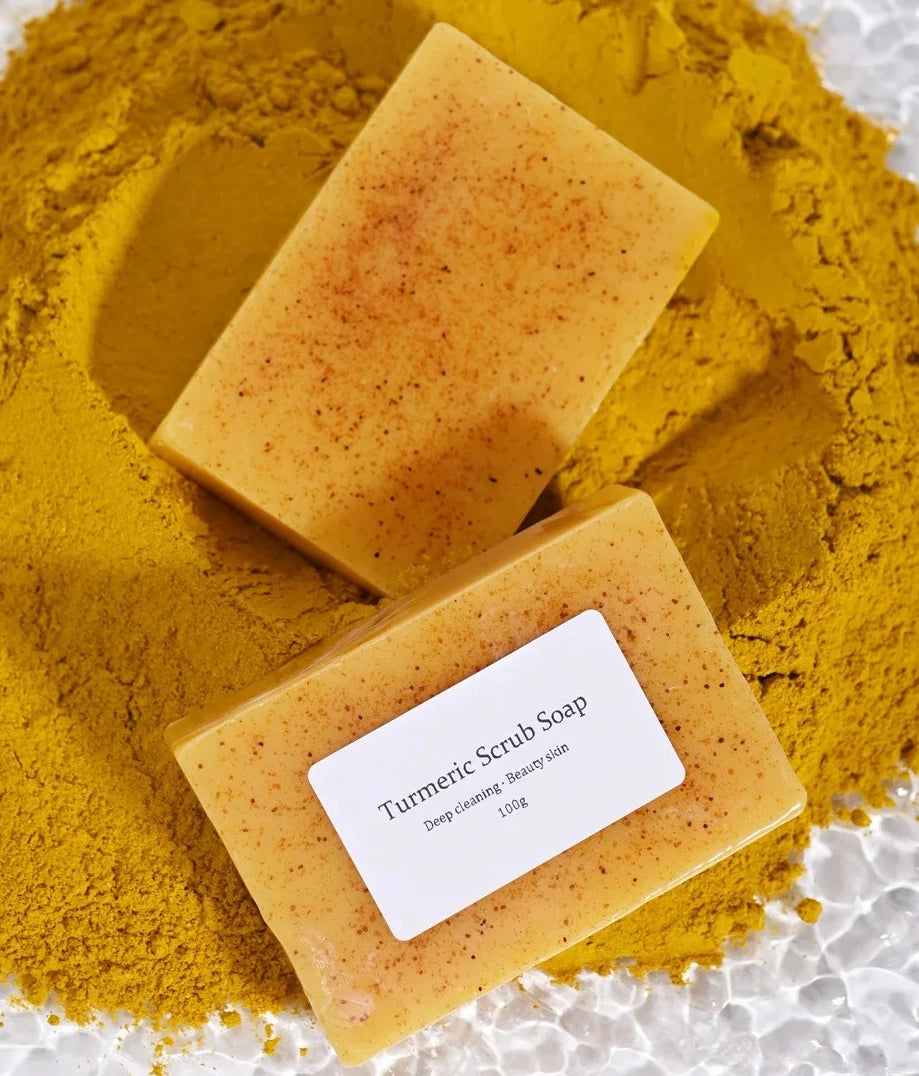 Natural Turmeric Kojic Scrub Soap Cleansing Bath Soap Oil Control & Whitening Kojic Turmeric Soaps for Face,Bath, Body Halalzen