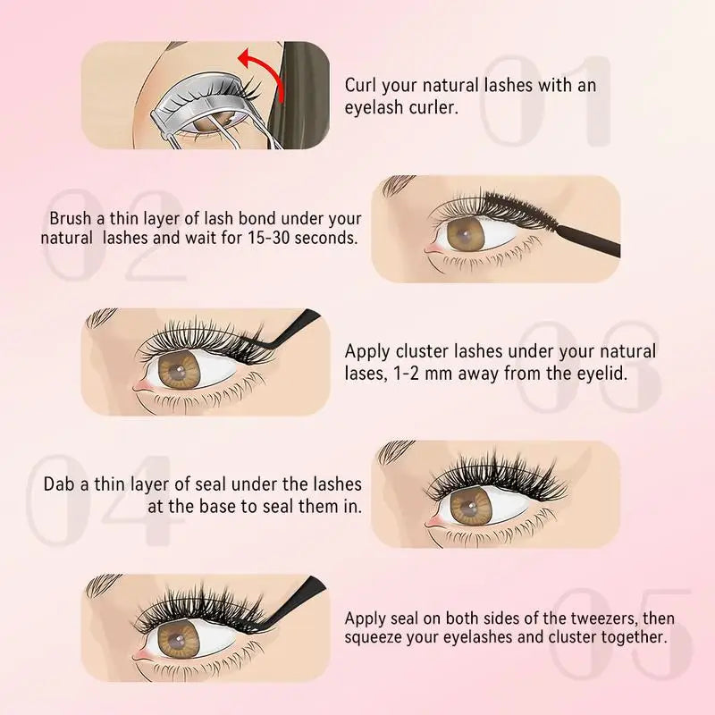 uCoolMe Lashes Brown Flora Long-lasting Waterproof Wispy Clusters Kit with Bond and Seal Remover Beginner Friendly Makeup Tool