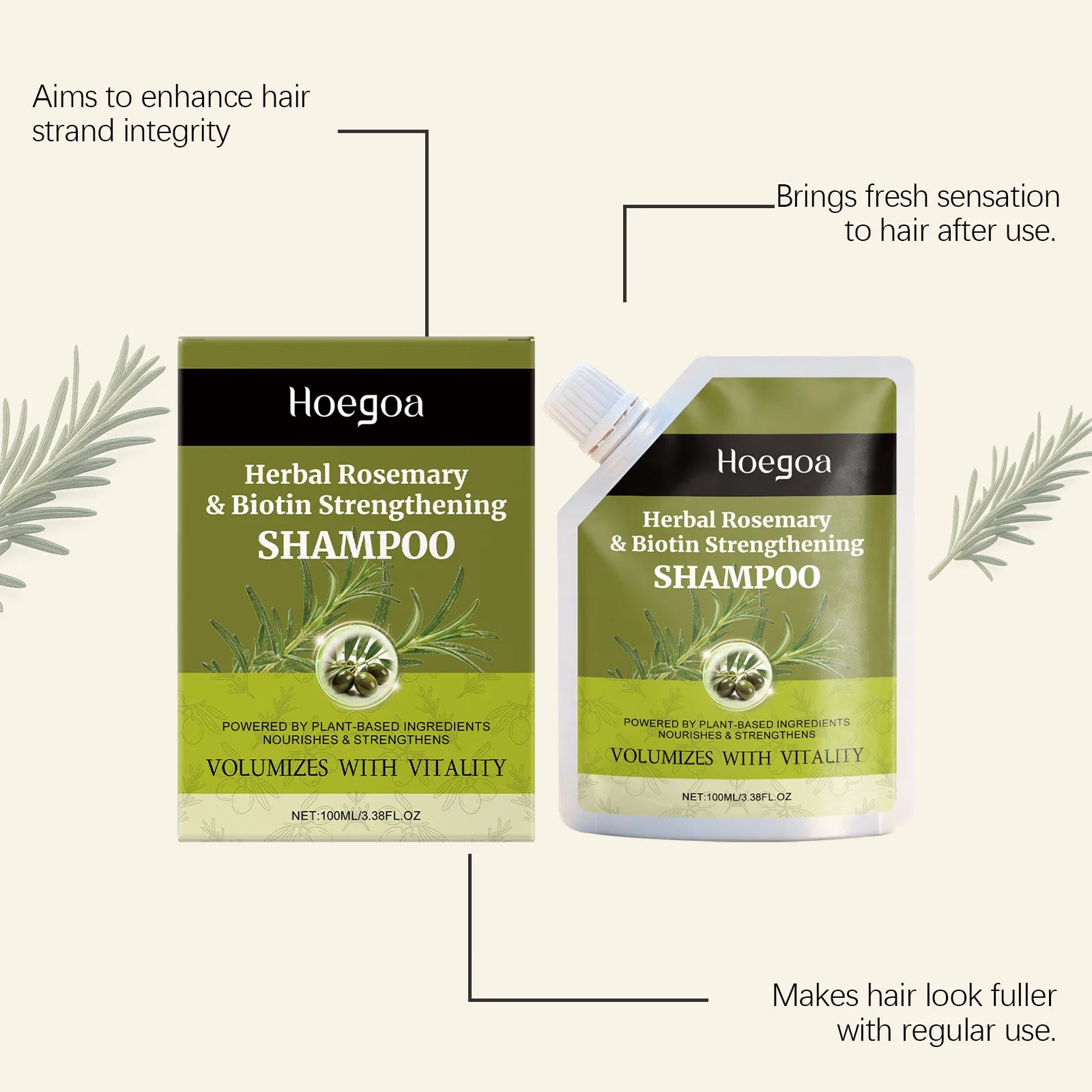 Hoegoa Herbal Rosemary Strengthening Shampoo Anti Hair Loss Thicker Fuller Growth Scalp Care Reduce Breakage Oil Control Shampoo