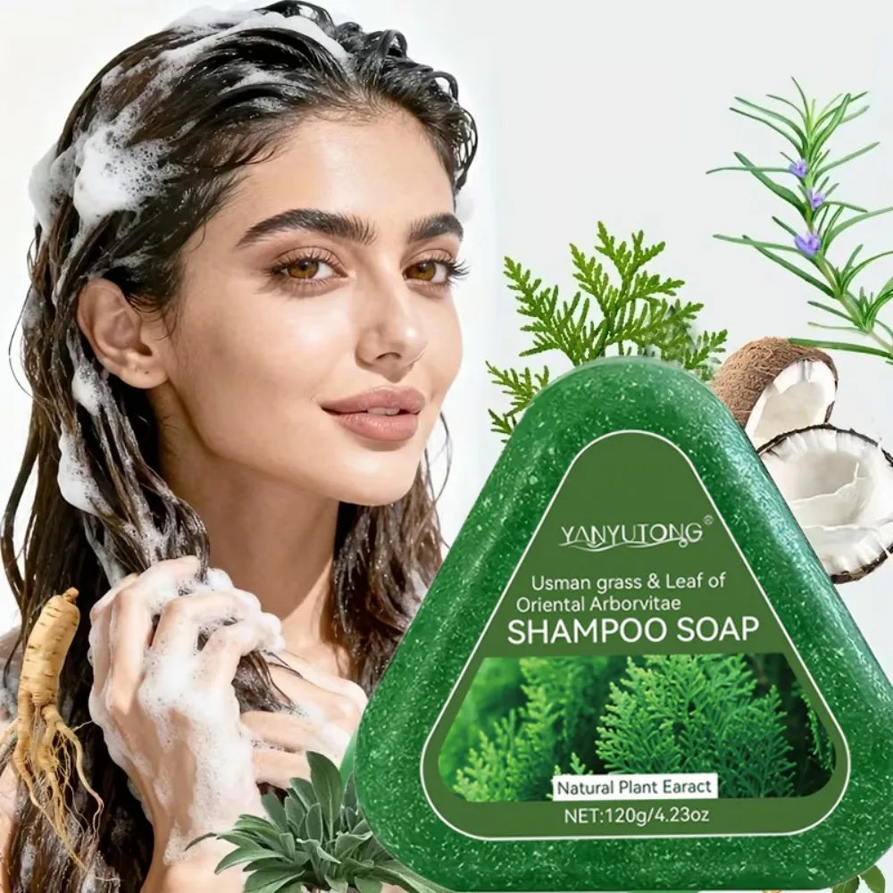 Usman Grass & Platycladus Shampoo Bar For Hair Growth Natural Herbal Soap For Hair Loss Controls Oil Strengthens Roots Shampoo