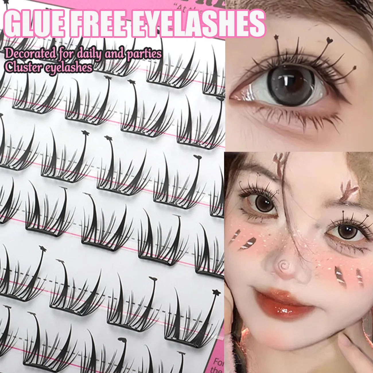 Glue-free False Eyelashes Fluffy Thick & Curled Daily Party Lash Star Butterfly Manga Clusters DIY Eyelash Extension Makeup Tool