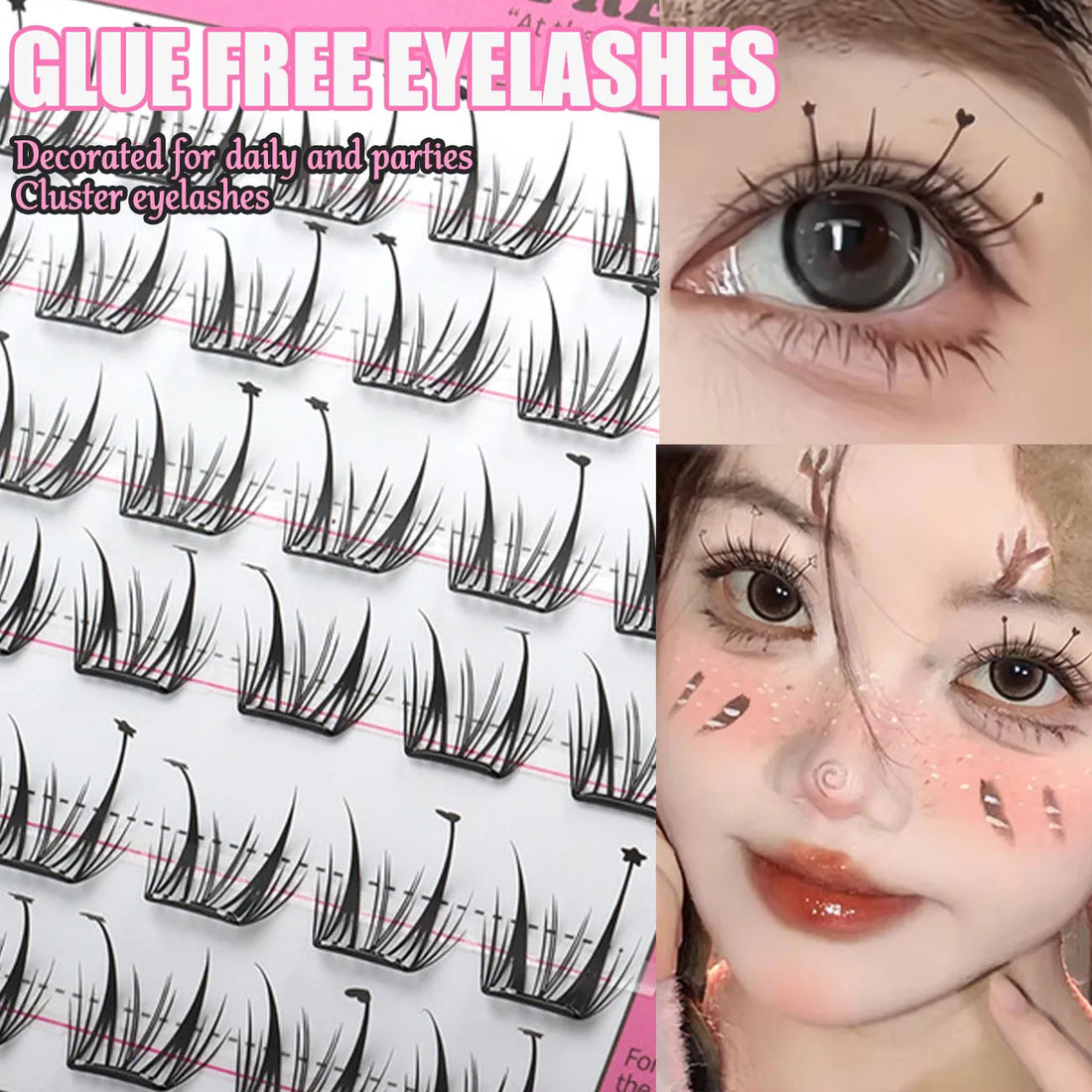 Glue-free False Eyelashes Fluffy Thick & Curled Daily Party Lash Star Butterfly Manga Clusters DIY Eyelash Extension Makeup Tool