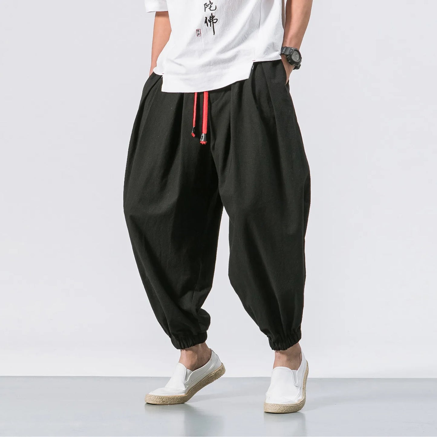 New Oversize Men Loose Harem Pants Autumn Chinese Linen Overweight Sweatpants High Quality Casual Brand Trousers Male