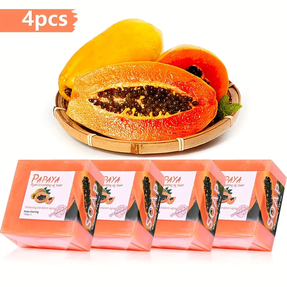 4pcs/Papaya Essential Oil Soap For Face Cleansing Natural Hydrating Whitening Pink Rose Handmade Halalzen