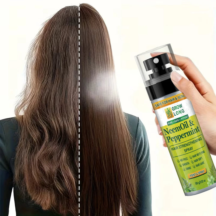 Grow Long Neem Oil & Peppermint Hair Strengthening Spray - Smooth Shine, Safe for Hair & Scalp, Biotin & Keratin Infused