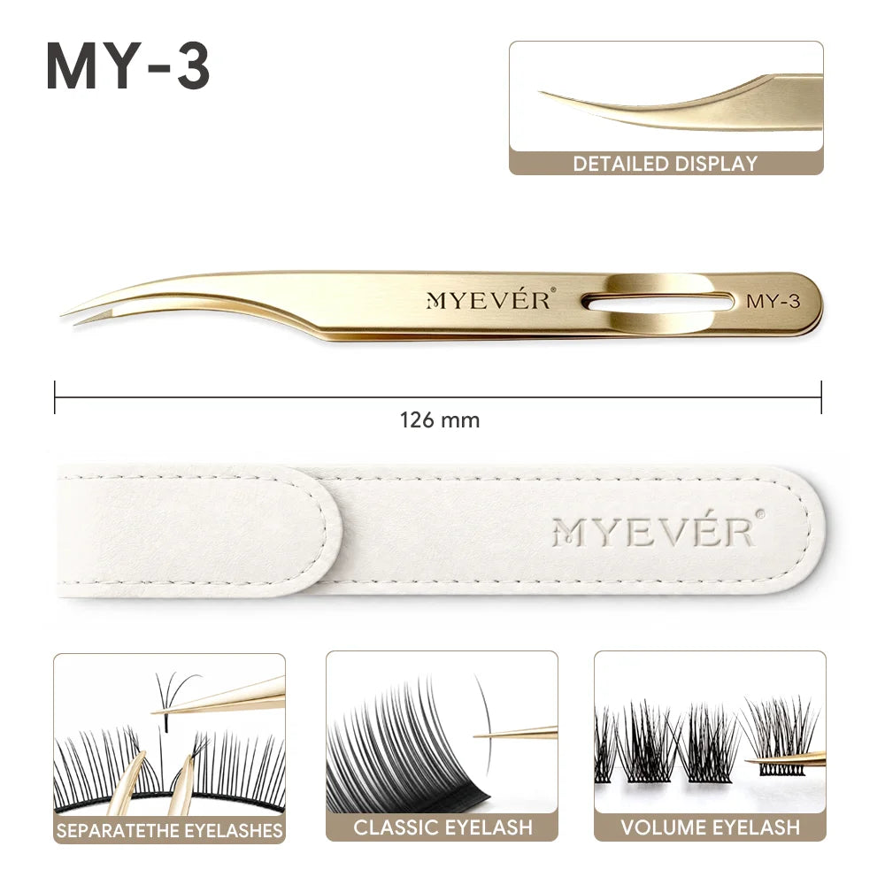 MYEVER Anti-Slip Eyelash Extension Steel Tweezers High-Density Fiber Tip Eyelash & Eyebrow Professional Precision Makeup Tools