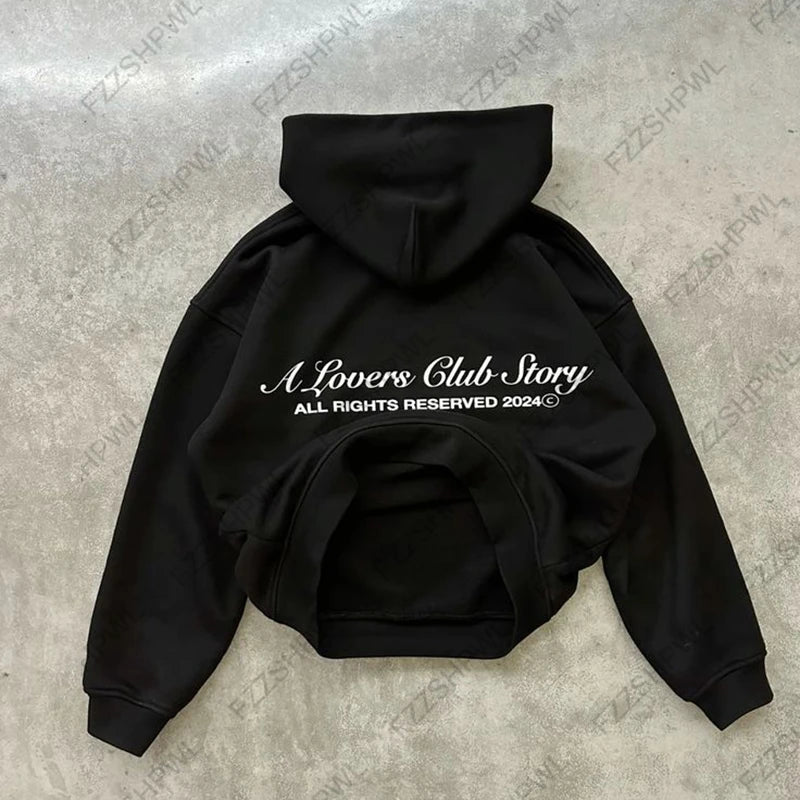 Hip Hop Grunge Goth Y2K Hooded Sweatshirt Women Harajuku Graphic Print Punk Aesthetics Loose Streetwear