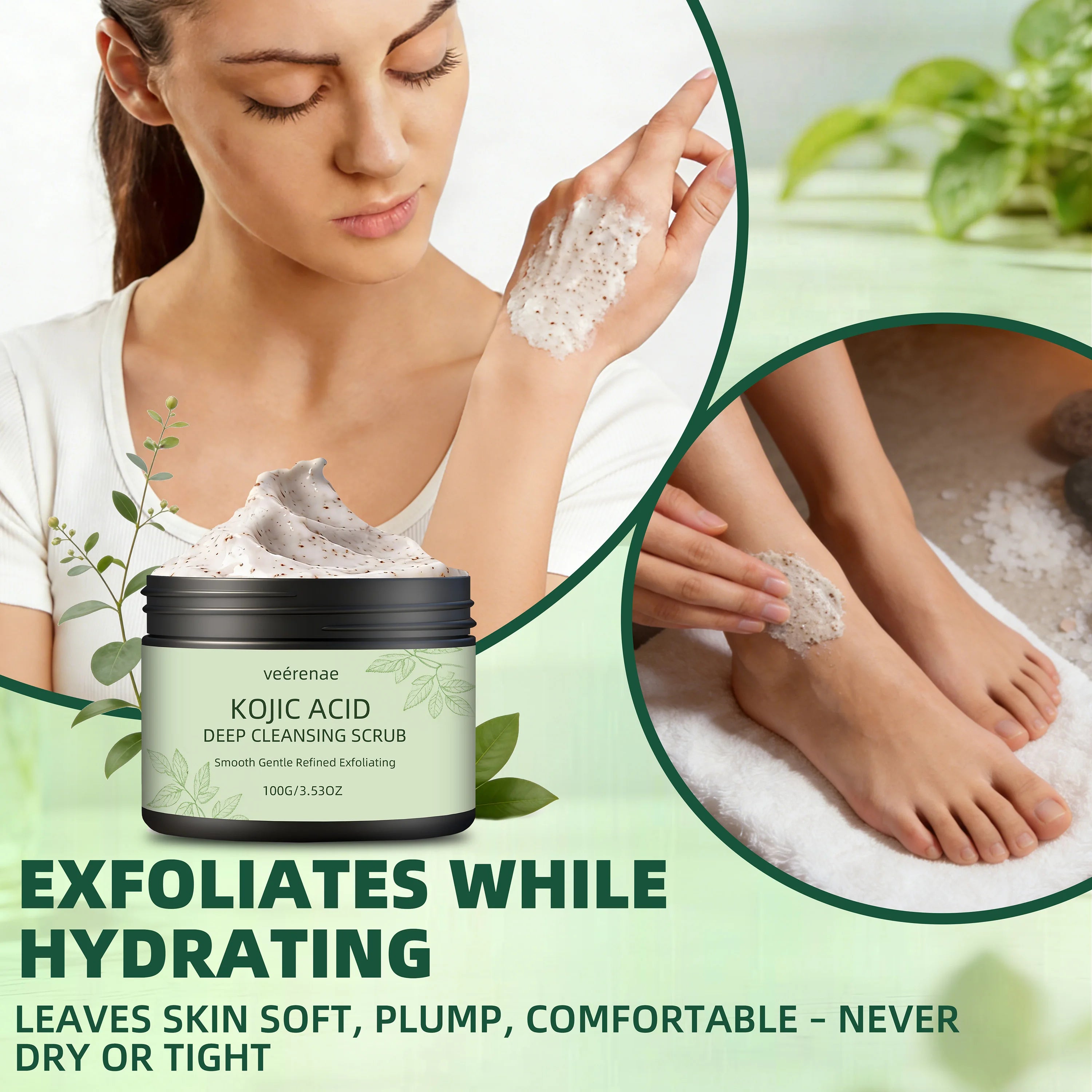 Veerenae KOJIC ACID DEEP CLEANSING SCRUB – Gentle Face & Body Exfoliator for Women & Men | Daily Use for Smooth, Radiant Skin