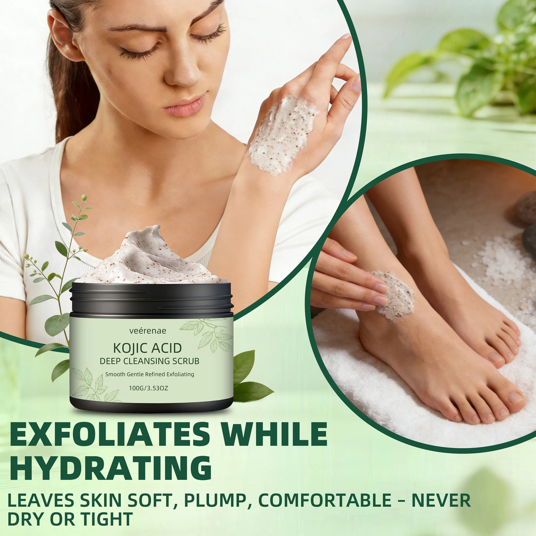 Veerenae KOJIC ACID DEEP CLEANSING SCRUB – Gentle Face & Body Exfoliator for Women & Men | Daily Use for Smooth, Radiant Skin