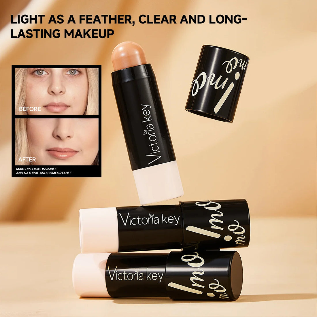 2-in-1 Foundation & Concealer Stick, Waterproof Long Wear, Full Cover, Hide Blemishes, Smooth Base Makeup