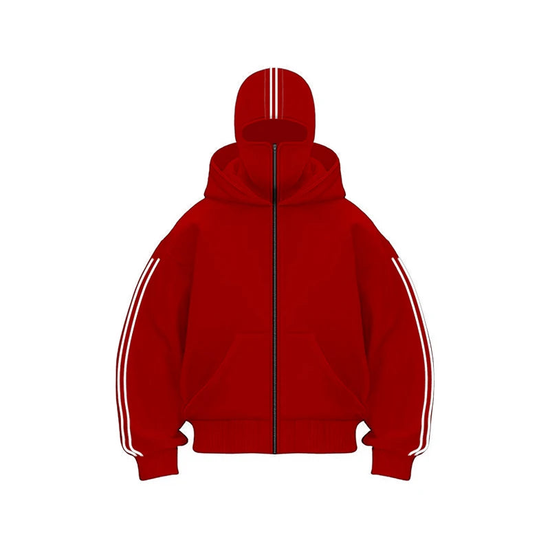 color blocking Hooded Sweatshirt Autumn Winter Long Sleeved Zipper Cardigan Double Headed Hat Mask Functional Casual Streetwear