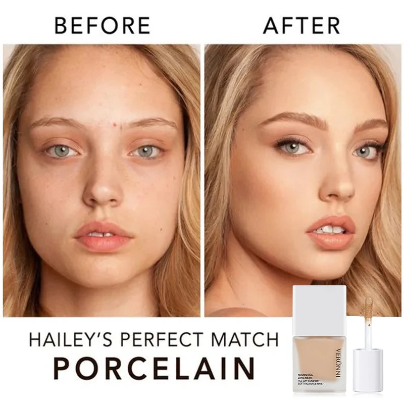VERONNI Liquid Foundation Cream for Face 10ml High Coverage Makeup Base Sunscreen SPF30 Waterproof Concealer Makeup Foundation Halalzen