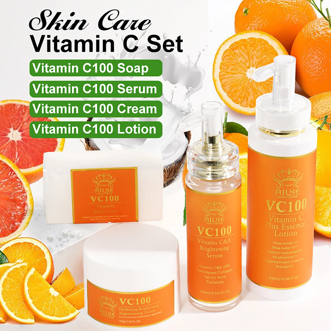 AILKE Vitamin C Brightening Moisturizing Women Skin Care Set, Anti Dark Spots, Nourishing Kit for Smooth, Even Radiant Skin Tone