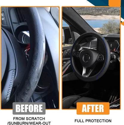 14.5-15inch Steering Wheel Cover Soft PU Leather Car Steering Wheel Cover with Anti-Slip Linning Universal 37-38cm Size