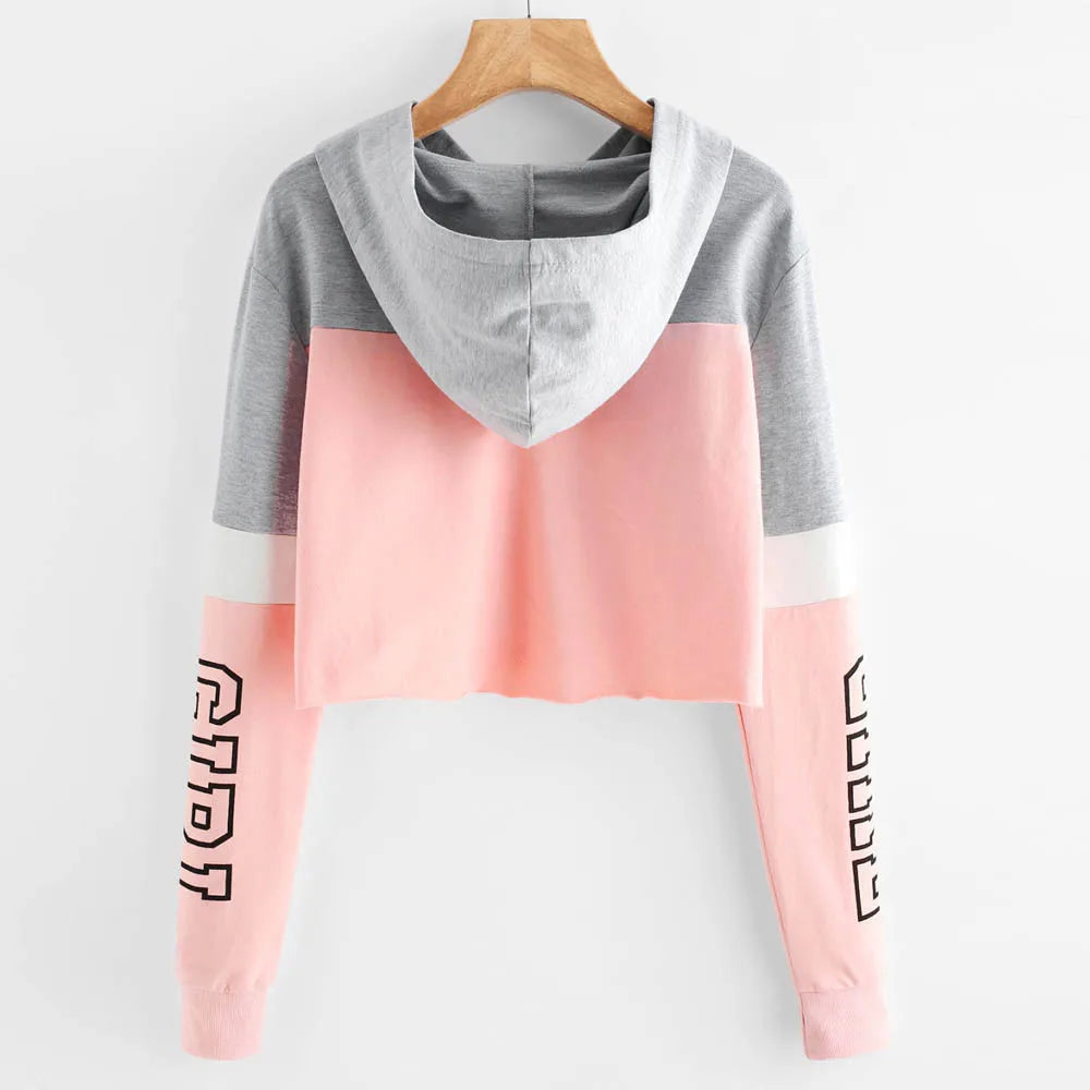 Women Sexy Cropped Hoodies Long Sleeve Letter Printed Drawstring Hooded Pullover Tops Girls Basic Crop Tops Y2k Clothes Women