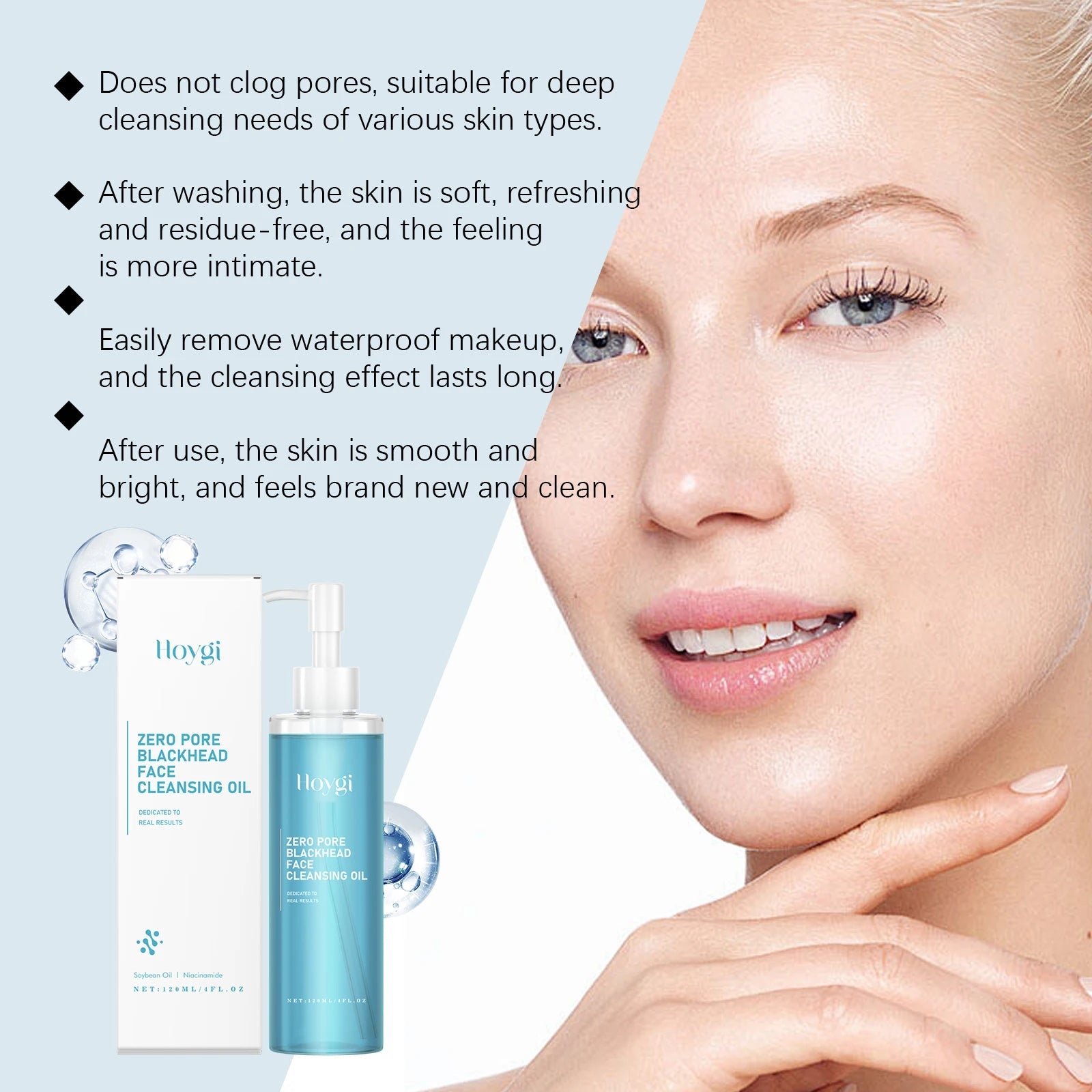 Hoygi 120ml Double Cleansing Gentle Makeup Remover for Face Eyes Soybean Oil Niacinamide No Residue Non Greasy Vegan Cleanser Halalzen
