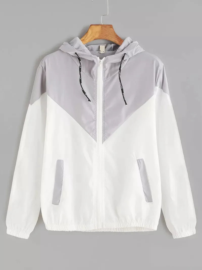 New Outdoor Jacket Coat Womens Long Sleeve Patchwork Thin Skin Suits Hooded Zip Stitching Outwear Coat Running Sport Jacket