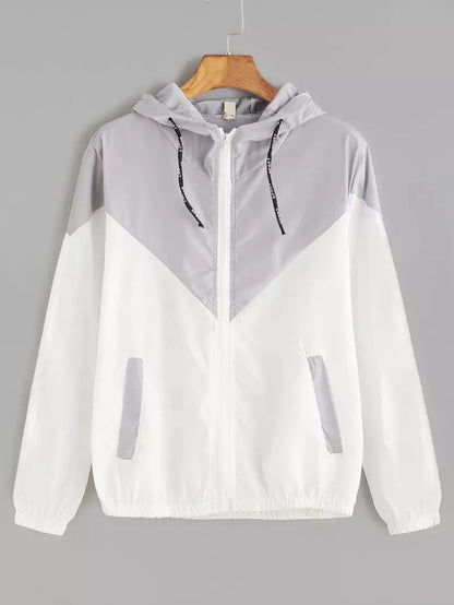 New Outdoor Jacket Coat Womens Long Sleeve Patchwork Thin Skin Suits Hooded Zip Stitching Outwear Coat Running Sport Jacket