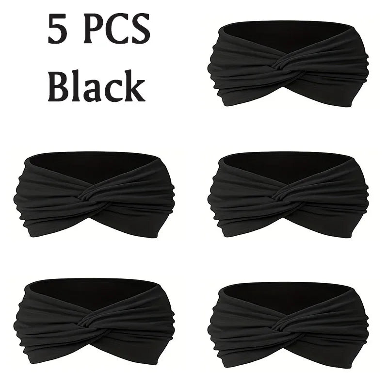 5pc Sports Headbands for Men Women Non-Slip Moisture Wicking Workout Sweatband Fitness Running Cycling Football Yoga Hairband