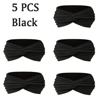5pc Sports Headbands for Men Women Non-Slip Moisture Wicking Workout Sweatband Fitness Running Cycling Football Yoga Hairband