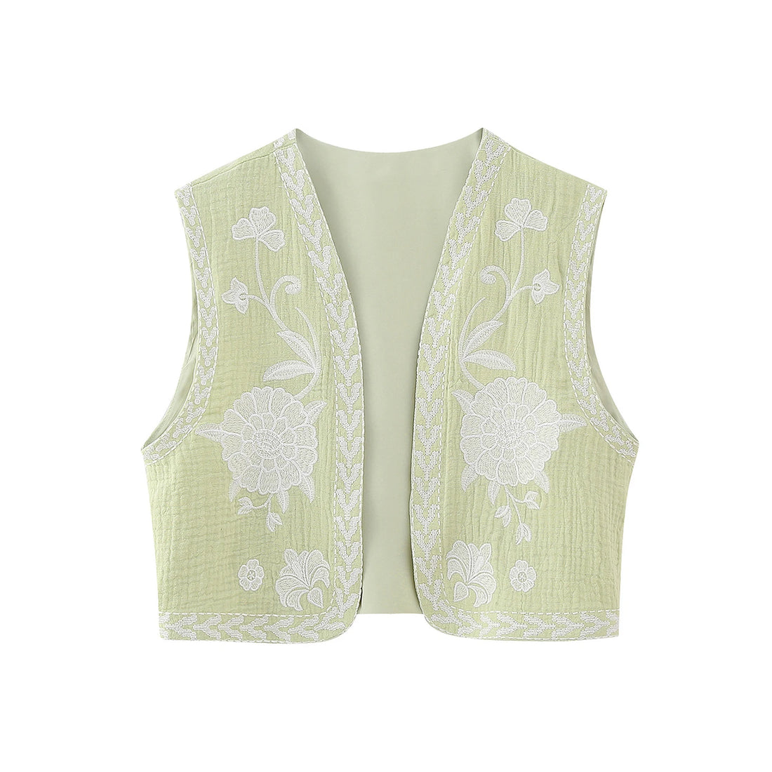 Sleeveless Embroidered Floral Vest with Open Front Design Stylish Outwear Gilet for Women s Casual Streetwear Collection