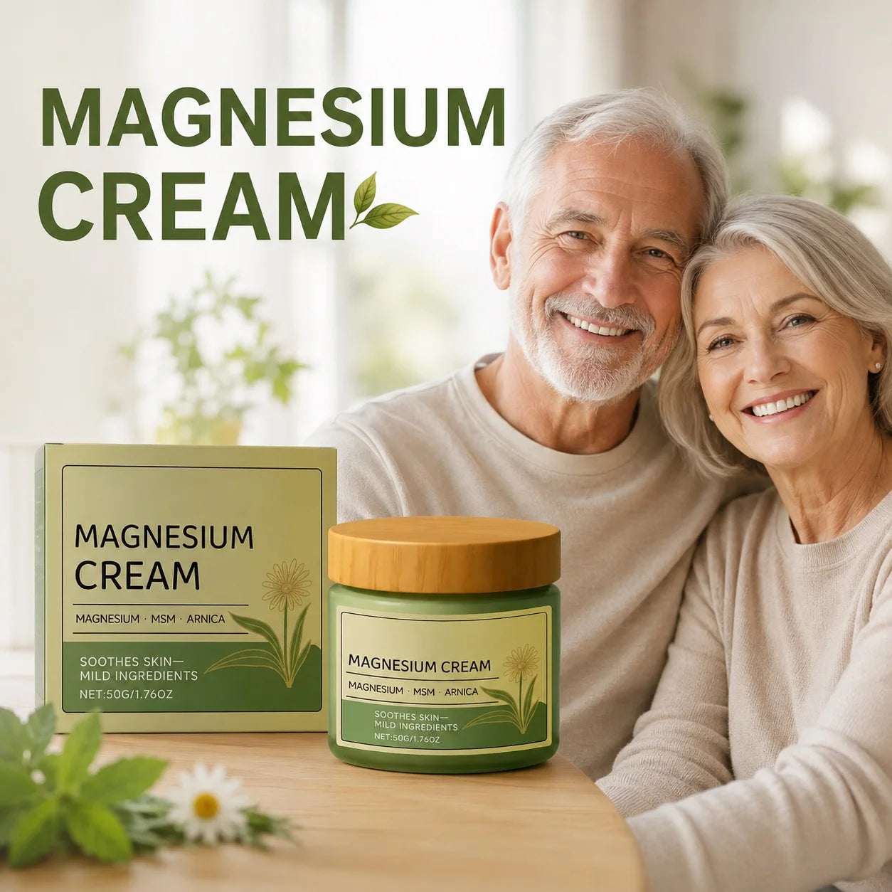 Soothing Magnesium Cream Total Relief Muscle Pains Soothe Nerves Fast-Absorb Non-Greasy Daily Body Care Cream With Msm & Arnica