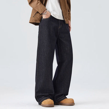 High-end Quality Primary Color Jeans Man Autumn and Winter N Street Craze Brand Handsome Wide Leg Straight Tube Pants