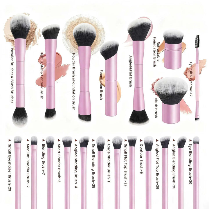 20pcs/set Pro Makeup Brushes Double Ended Foundation Concealers Blush Eye Shadows Brush for Liquid Cream Powder Blending Halalzen