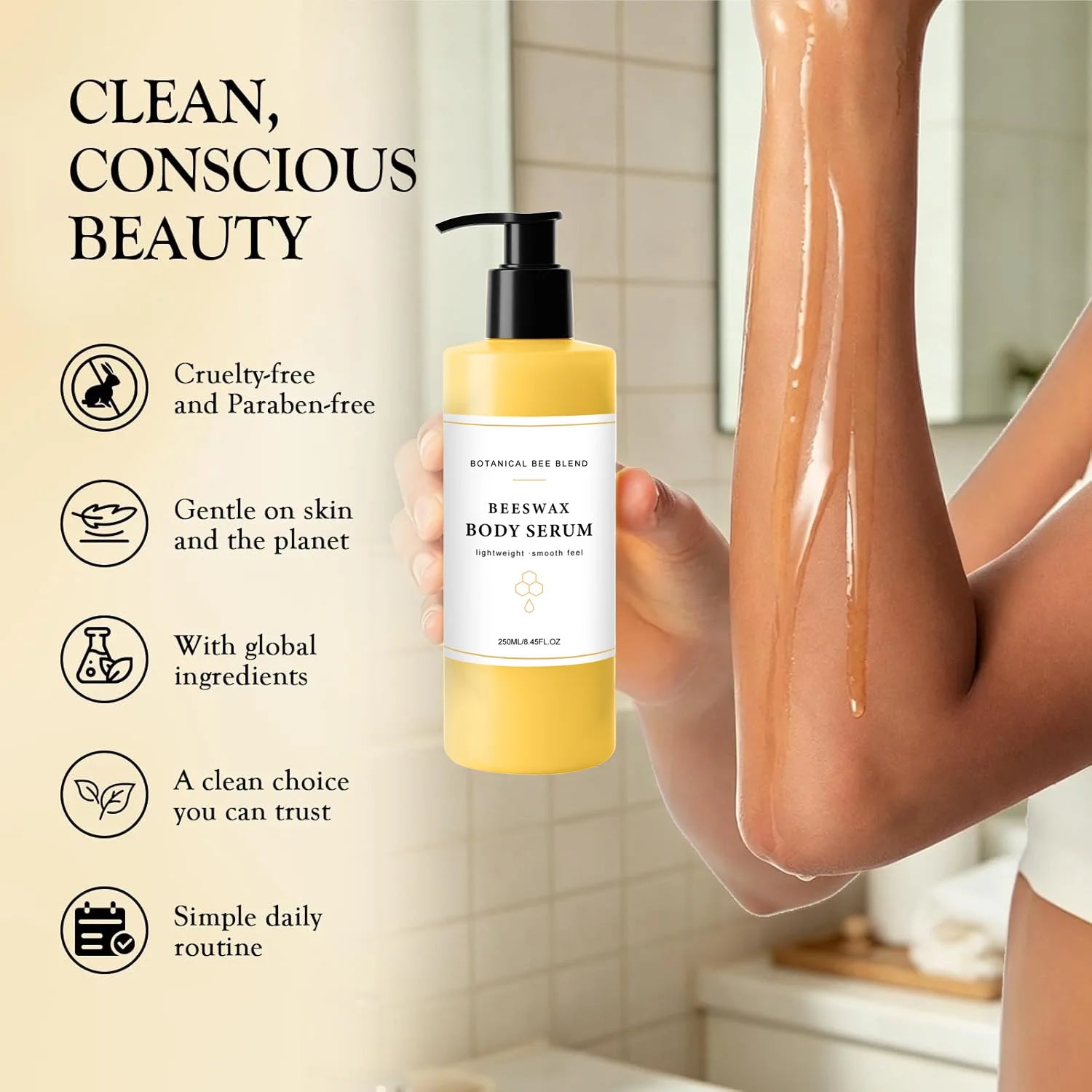 250ml BeesWax Body Serum Body Oil Moisturizer Lightweight Wet Skin Formula for Soft, Radiant Skin Natural Antioxidant-Rich Serum