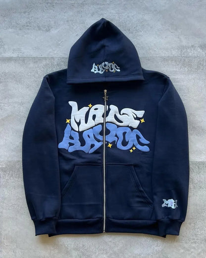 American retro star and letter printed zipper hoodie for men and women Y2K Spring and Autumn cardigan jacket