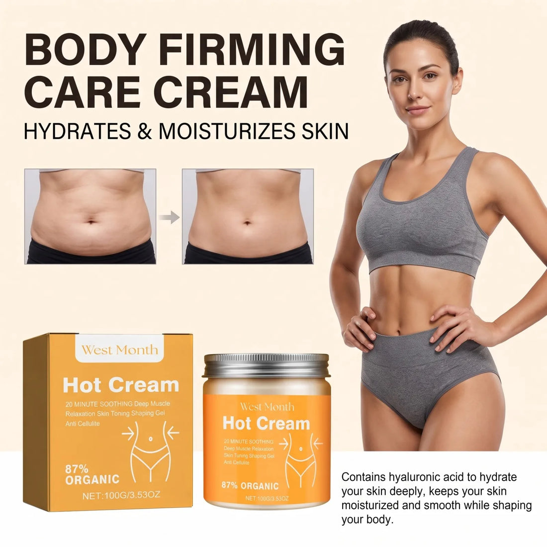 West Month Firming Body Cream Tightens Skin Boosts Elasticity Lightens Fine Lines Hydrates and Moisturizes Brightens Skin Tone