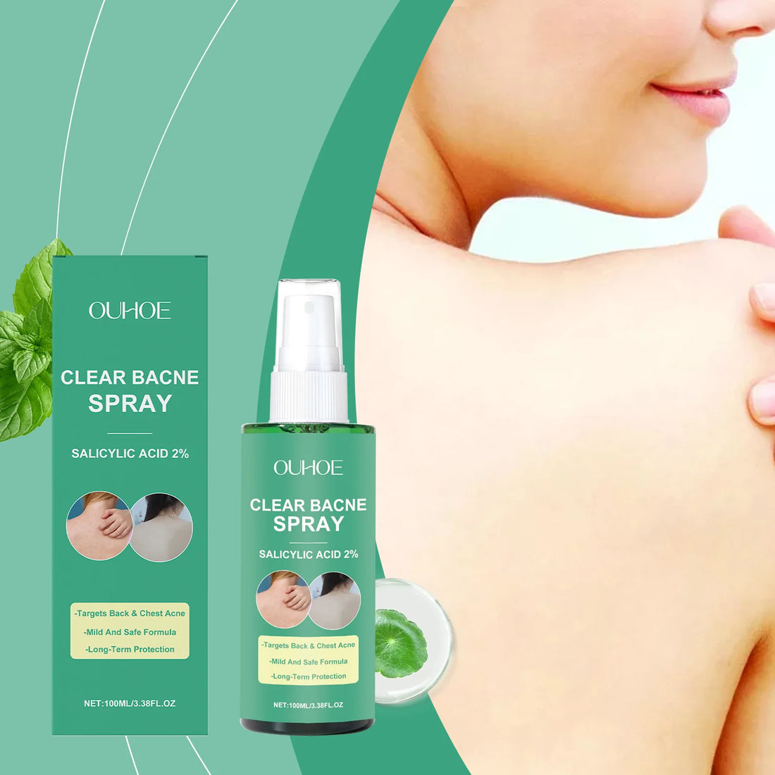Back Acne Treatment Spray Anti Marks Spot Moisturizing Repairing Soothe Oil Control Shoulder Breast Body Pimples Remover Spray
