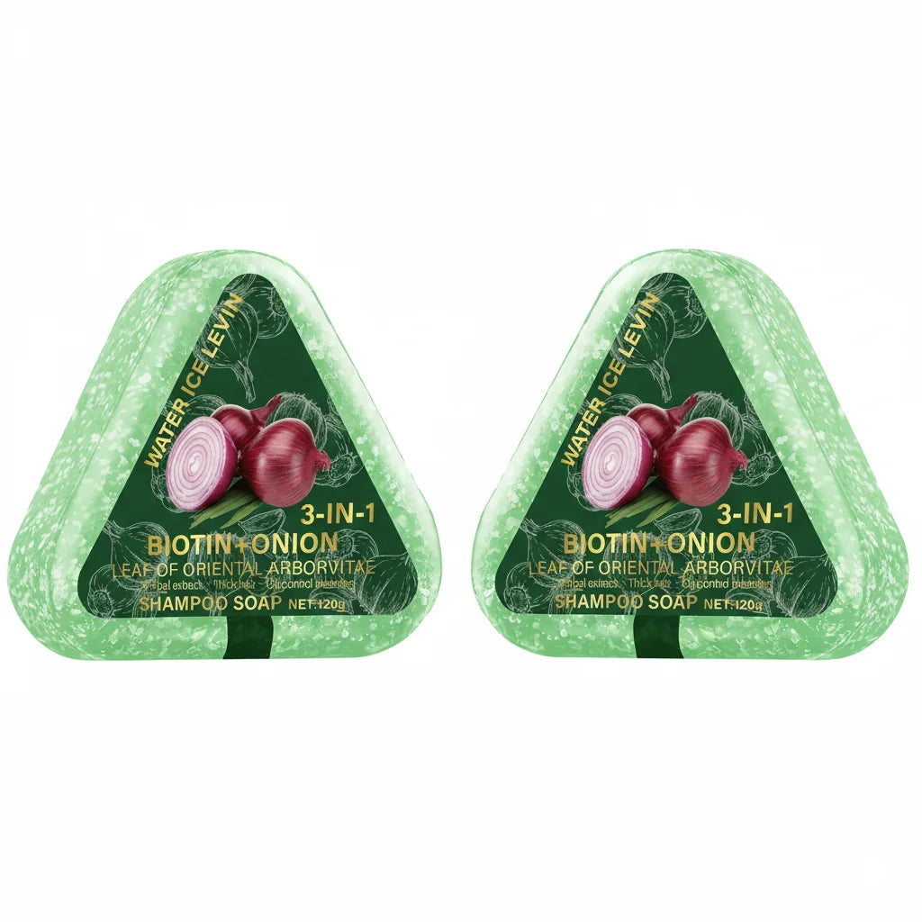Biotin Onion Hair Soap. 3-in-1 Formula. Plant Extracts Deep Cleaning. Healthy Black Shine. Smooth Non-Stick Comb. 120g Net. Halalzen
