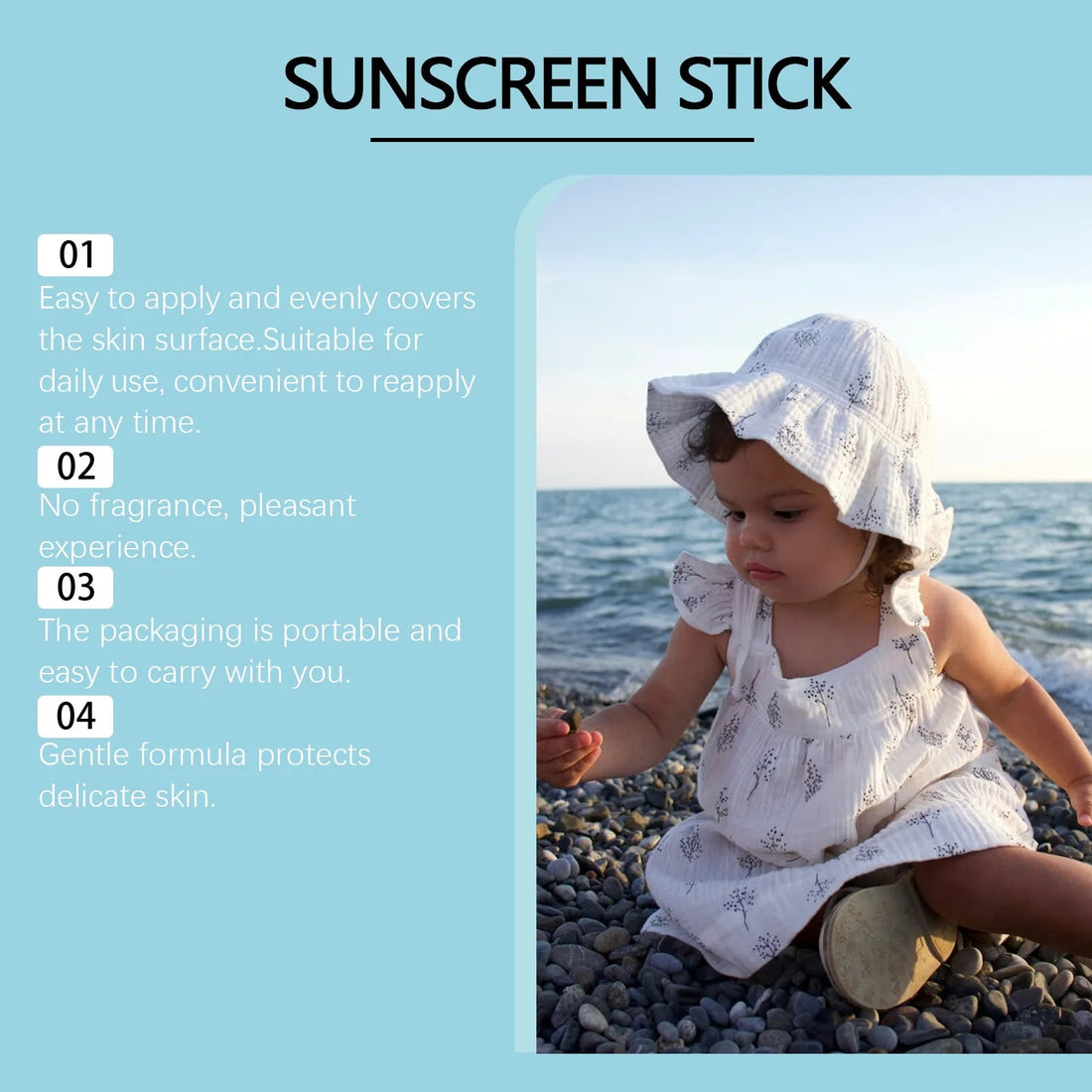 Children's Mild Sunscreen Stick Refreshing Not Irritating SPF 50+ Prevent UVA/UVB Sunburn Moisturize Children Nourish Sunscreen Halalzen