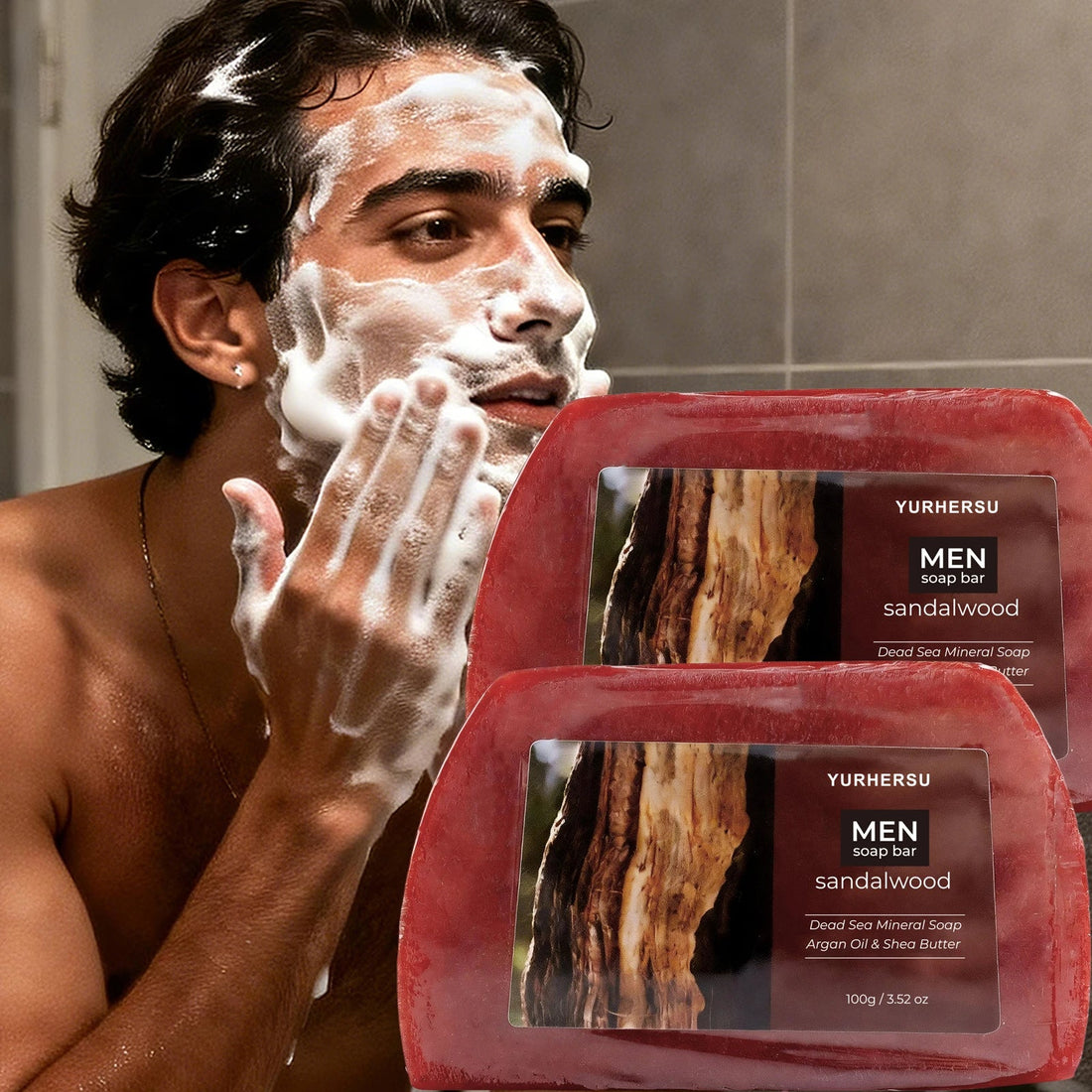 Organic Sandalwood Face Wash Soap, Oil Control, Blackhead Remover, Gentle Cleansing for Men Women, Daily Skin Care Halalzen