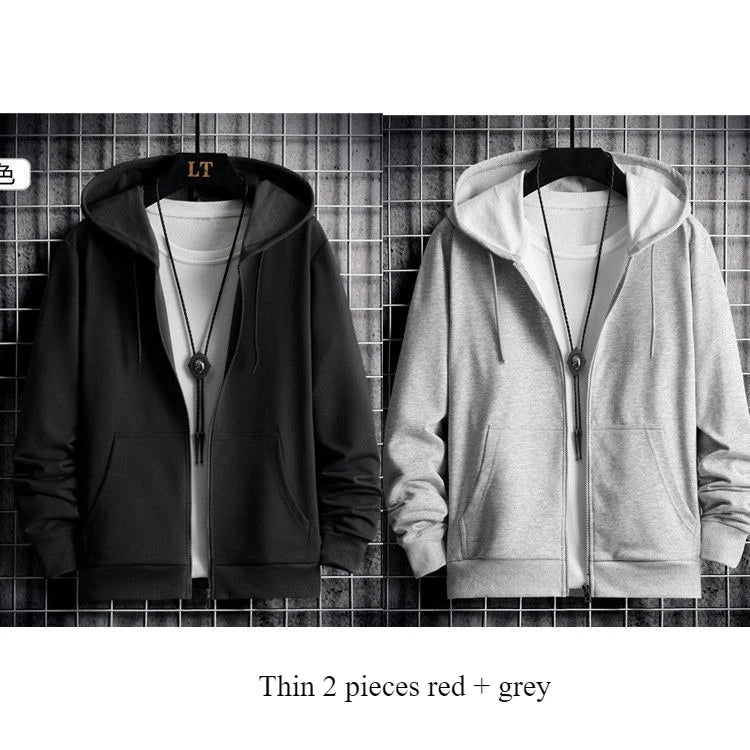 2025 Plush Lined Hoodie Men - Winter Thickened Zip Up Sweatshirt Youth Drop Shoulder Outerwear S-5XL College Style